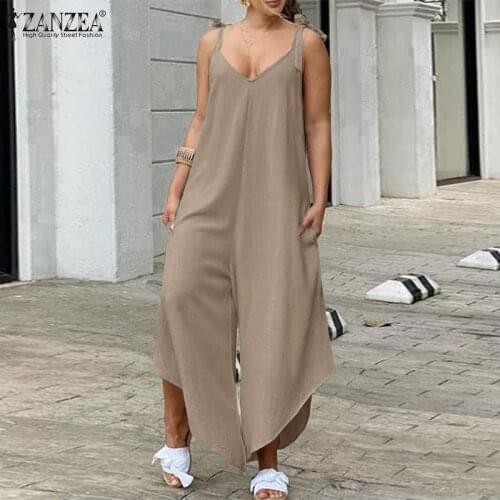 Wide Leg Long Bib OL Pants ZANZEA Women Summer Sleeveless Loose Robe Loose Casual Oversized Playsuits Elegant Holiday Jumpsuits