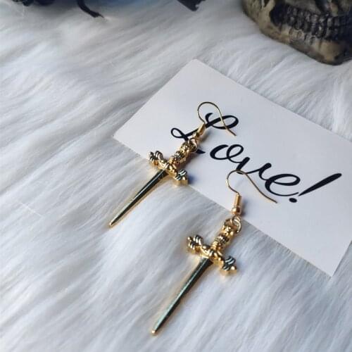 Golden Colour Dagger Earrings Sword Jewelry Stunning Creativity Punk Gothic Fashion Women Gift Classical Darkness Simple 2021