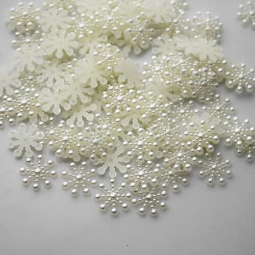 100pcs 12mm White Pearl Resin Snowflake Flatbacks Embellishments DIY Phone Christmas Decorations Scrapbooking Crafts