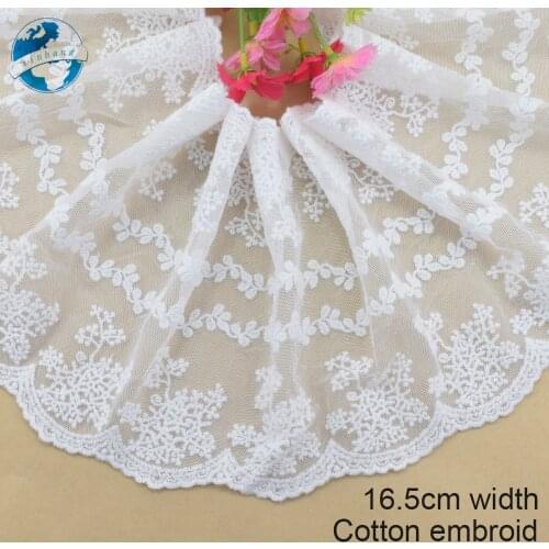16.5cm White Cotton Lace Embroidery French Lace Ribbon Fabric Guipure Diy Trims Warp Knitting Sewing Accessories Doll dress#4203