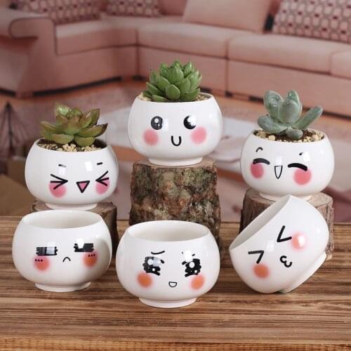 2 pieces a lot)Hot Creative cute face doll ceramic pot