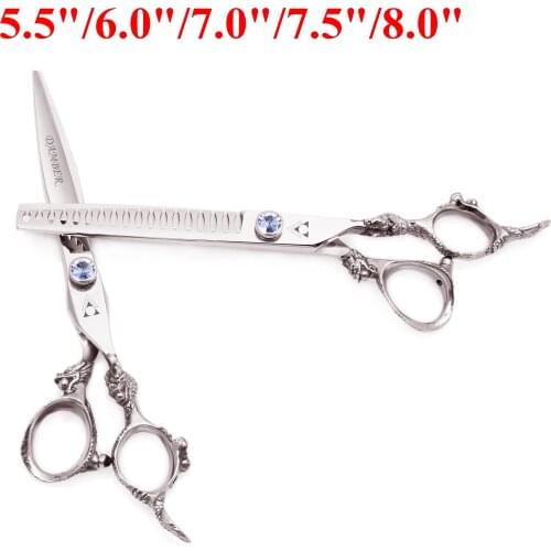 5.5 6 7 7.5 8 Hair Scissors Professional Hairdressing Barber Scissor Cutting Thinning Pet Shears Dog Grooming Scissors Set 9107