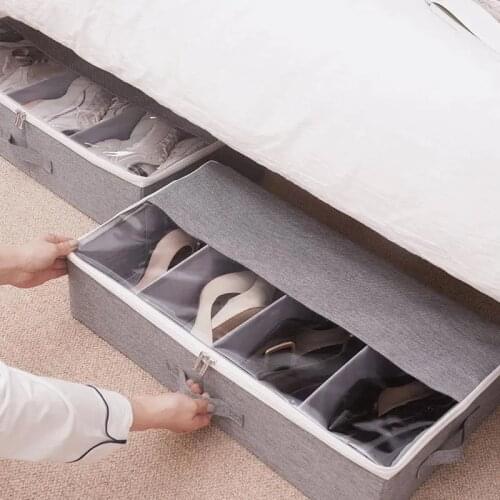 5 Grids Under Bed Shoes Storage Box Clear Dustproof Shoe Bag Fabric Foldable Box For Boots Clothing Wardrobe Closet Organizer