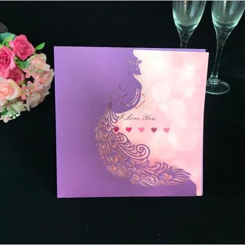 50pcs/lot peacock pearl paper Wedding invitation Cards Greeting invitation Favor Adult ceremony Birthday Party Decoration
