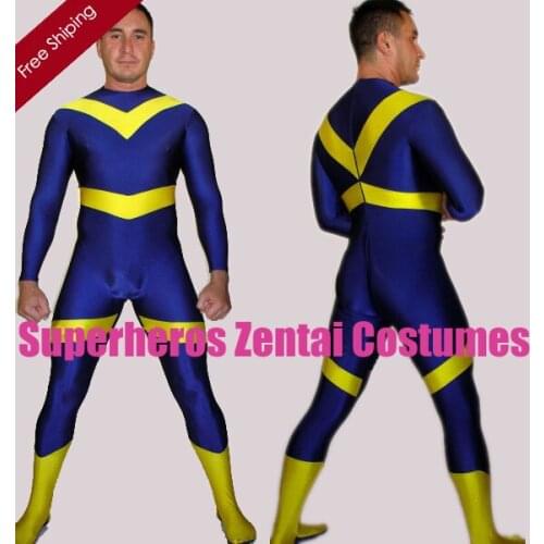 Free Shipping Sexy Adult Spandex Bodysuit Yellow And Blue JACE Super Hero Zentai Catsuits Custom Halloween Cosplay costume