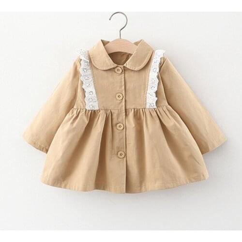 Autumn Girls Kids Princess Lace Coats Trench Children Baby Infants Long Sleeve Lapel Collar Outwear Cardigan Casaco S12888