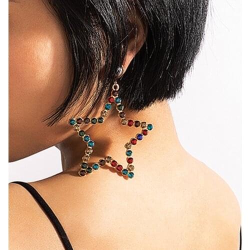 Docona Personality Big Star Earring for Women Bohemia Colorful Rhinestone Geometric Drop Earrings Party Jewelry Arete 17368