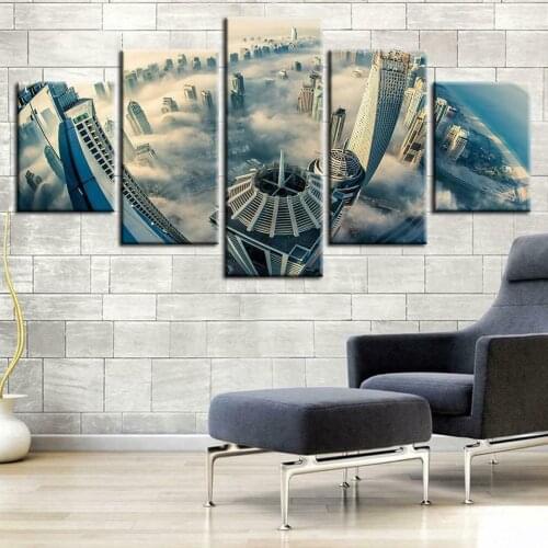Dubai Clouds Sky Cityscape 5 Panel Canvas Picture Print Wall Art Canvas Painting Wall Decor for Living Room Poster No Framed