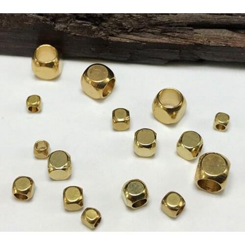 Cube Square Shape Light Gold Color 2mm 3mm 4mm 5mm 6mm Solid Brass Metal Loose Spacer Beads Lot for Jewelry Making DIY Findings