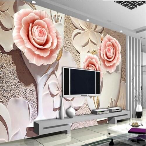 Jade carving 5d Papel mural Wall paper for living room Flower mural wallpaper TV background 3d wall photo murals papel de parede