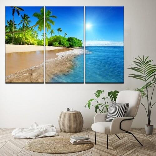Canvas HD Printed Painting Frame For Living Room Decor Wall Art Pictures 3 Pieces Tropical Paradise Beach Palms Modular Posters