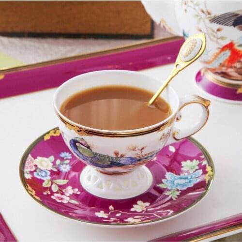 Ceramic Coffee Cup Dish Spoon Chinese Style Luxury Tea Cup Home Office Vintage Porcelain Coffee Mug Saucer Kitchen Drinkware