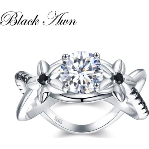 [BLACK AWN] 925 Sterling Silver Jewelry Finger Ring Hollow Flower Wedding Rings for Women Female Bague Silver 925 Jewelry G095