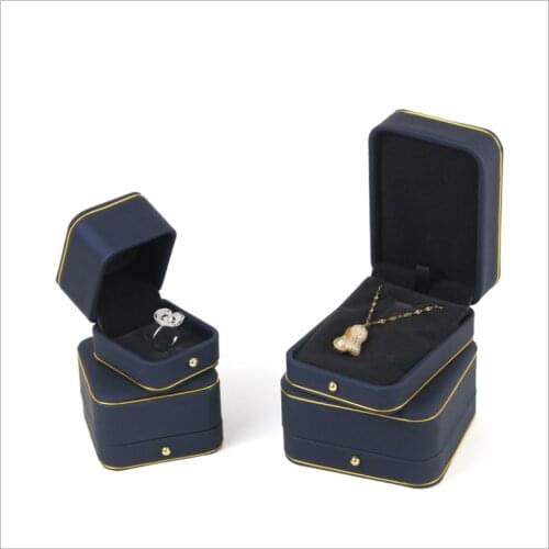 Leather Ring Box Wedding Single Ring Brooch Necklace Box Storage Box Watch Bracelet Jewelry Organizer Display Blue Box