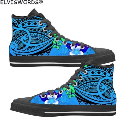 ELVISWORDS Pure Color Tribal Pattern Leisure High Top Sneakers for Women Breathable Ladies Walking Shoes Lace Up Woman Flats