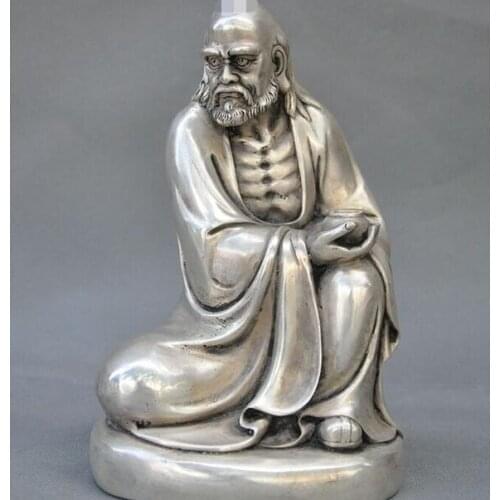 Marked Tibetan Silver Buddhism temple Damo Bodhidharma Dharma Gods Buddha Statue