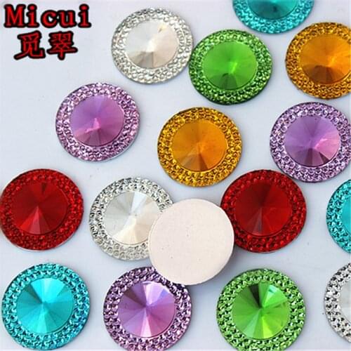 Micui 50PCS 20mm Flatback Resin Round Rhinestone Crystal Stones Appliques Cabochon Flat Back For DIY Decoration MC442