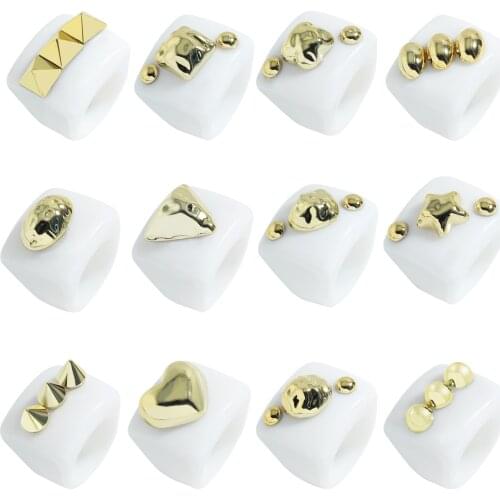 Miwens All White Resin Rings for Women Gold Color Ball Acrylic Finger Rings Party Jewelry Wholesale Accessories