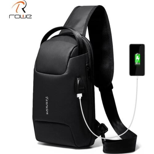Rowe 2020 New Arrival Multifunction Men Crossbody Bags Waterproof USB Charging Chest Pack Anti-Theft Shoulder Messenger Bags