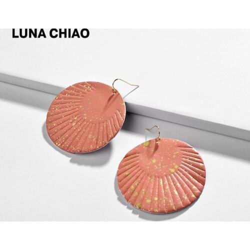 LUNA CHIAO Fashion Jewelry Fringed Tassel Leather Earring Big Round Drop Dangle Earrings