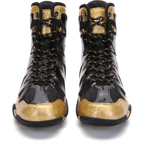 New Professional Boxing Shoes High Ankle Men Big Size 37-46 Gold Light Weight Boxing Boots Men Quality Wrestling Sneakers