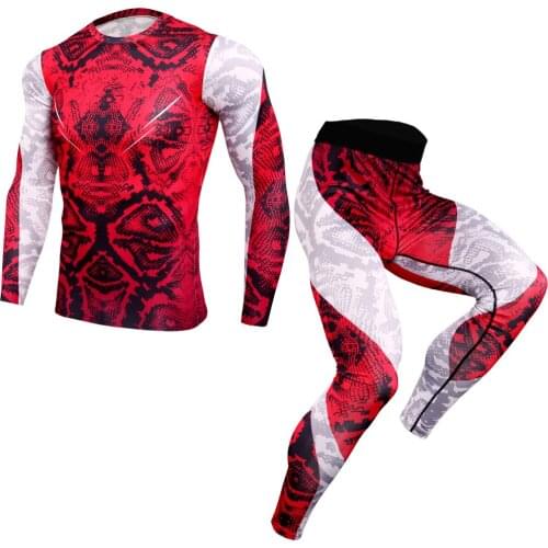 2019 Sport Suit Men Long Sleeve T shirts Pants MMA Compression Running Set Men Bodybuilding Rashguard Gym Fitness Tracksuits