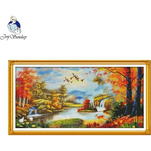 Joy Sunday Good luck Counted 11CT printed 14CT Cross Stitch landscape Cross Stitch Sets for Embroidery Home Decor Needlework