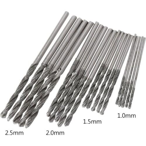 20Pcs 1mm 1.5mm 2mm 2.5mm Diamond Coated Twist Drill Bits Set For Glass Soft Metal Tile Stone QXNB