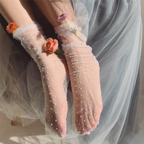 2021 New Heart Tulle Socks Women Long Transparent Dot Socks Knee Multra-thin Socks Female Chffion Sock Summer Dress