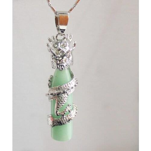 Wholesale free shipping fancy Chinese Wind Cylinder light Green JADES Dragon Pendants Necklace