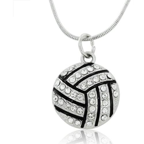 Round Volleyball Sports Pendant Necklace Men Women Team Jewelry Crystal Volleyball Souvenirs 5pcs/lot Wholesale