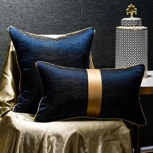 Luxury Blue gold cushions car pillow Decorative cushion Simple cushion cover office Nordic Jacquard