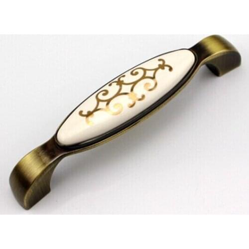 128mm Europe classical kitchen cabinet handles 5" gold wire ceramic cupboard wardrobe pulls bronze zinc furniture handle knob