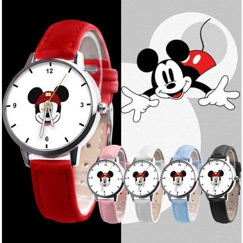 Mickey Lovely Childrens leather watch Mickey mouse Childrens watch Leather quartz watch boy girl fashion accessories Watch