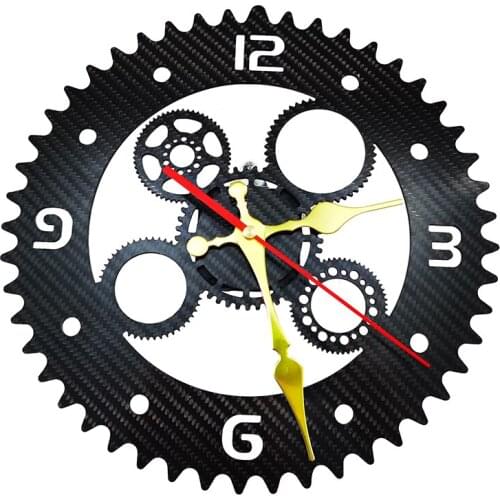 Modern industrial style design carbon fiber wall clock home living room coffee shop bar decoration personality silent gear clock