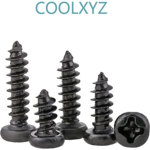 Black Cross Pan Head Tapping screws Electronic Small Screws Philips Round Head Self Tapping Mini Screw PA M2.2-m3 250pcs