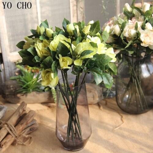 YO CHO 1 Bunch Artificial Flowers High-end Silk Fake Flowers Gardenia Camellia Flower Bouquet For Wedding Garden Decor Gift DIY