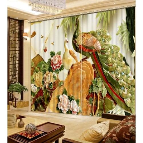 European style curtains custom kitchen window curtains peacock blackout curtains 3d curtains