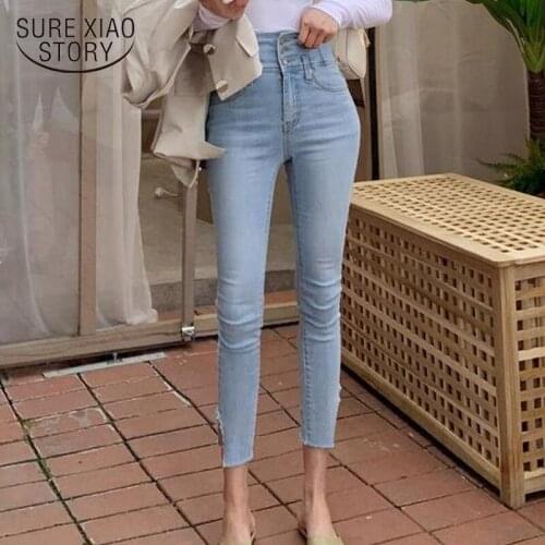 High Waist Jeans Skinny Pencil Jeans 2021 Autumn Single-breasted Streetwear Casual Women Denim Trousers Lady Pantalon 10411