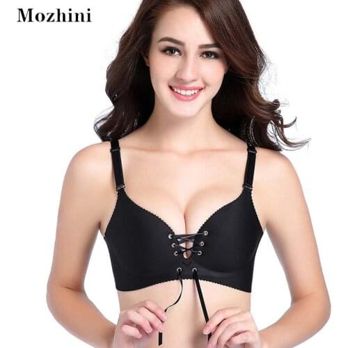 Mozhini Sexy One Piece Seamless Push Up Bras for Women Underwear Gather Bow Adjusted-straps Black Padded Women Bras