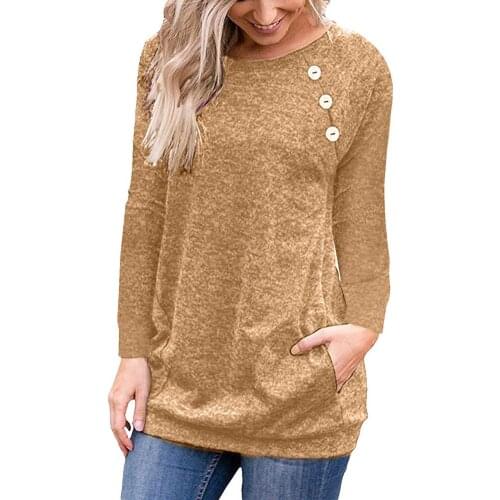 Women Solid Color Long Sleeve Crew Neck Button Casual Pullover Blouse Knitwear Women Crew Neck Casual Pullover Blouse Knitwear