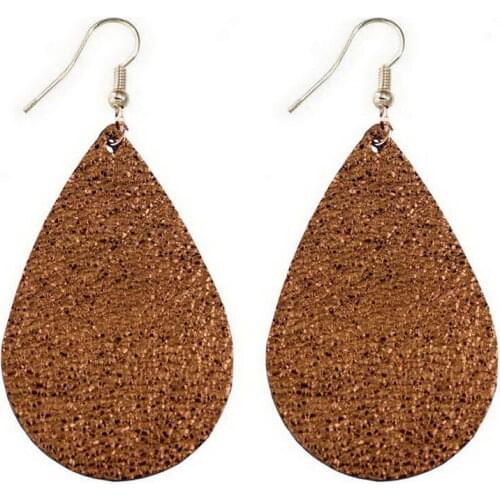 ZWPON Fashion Summer Teardrop Genuine Leather Earrings Teardrop Trendy Colorful Leather Drop Earrings for Woman Jewelry