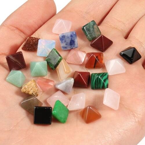 10pcs Natural Stone Mixed CAB CABOCHON Beads 8 12 14mm Pyramid Shape Rose Quartz Agates Stone for Jewelry Making DIY Accessories