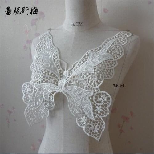 2Piece 32X34cm Ivory Black Polyester Floral Flower Motif Venise Lace Collar Trim Lady Dress Decor YL0096