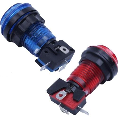 2 PCS Round Lit Illuminated Arcade Video Game Push Button Switch LED Light 5V/12V, Red &Blue