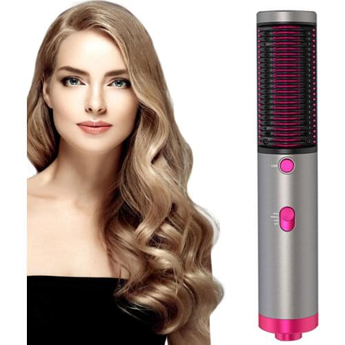 2 in 1 Negative Ion Ceramic Hair Straightener Dryer Brush Styler Volumizer with 3 Heat Levels for Women Girls Wet Dry Hair