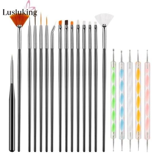 20PCS Nail Art Drawing Painting Dotting Liner Pen Brush DIY Design Tips Gel Tool Gradient Acrylic Builder Carving Manicure Set