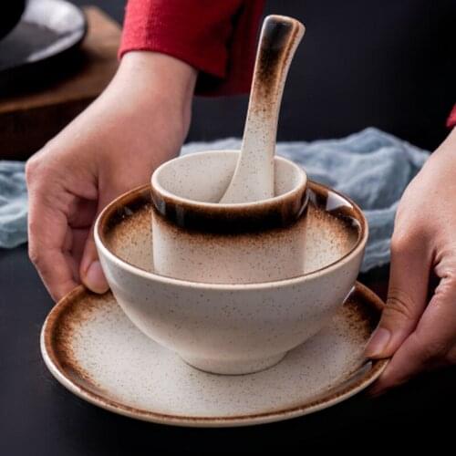 4Pcs/set Japanese Ceramic Hotel Set Tableware Dishes Bowl Spoons Mug Plate For Restaurant Hotpot