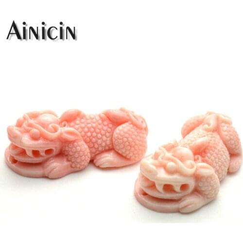 5pairs/10pcs Imitated Blood Shell Pink Resin Carved Pixiu Pendants Double Hole For Bracelet Making Materials