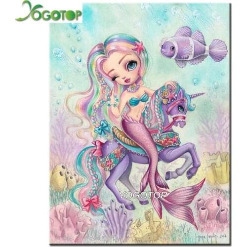 Full square/round drill 5D Diy Diamond Painting Mermaid girl and unicorn 3D Diamond Embroidery Mosaic Child gift big eyes YY1123